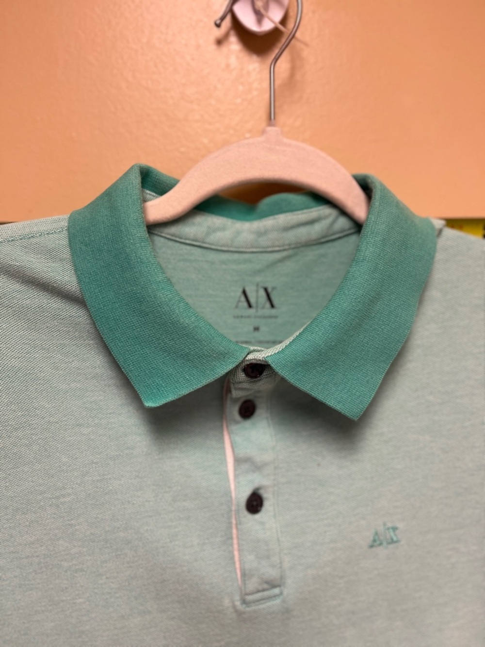 Armani Exchange Men’s Mint Green Polo with Contrasting Collar